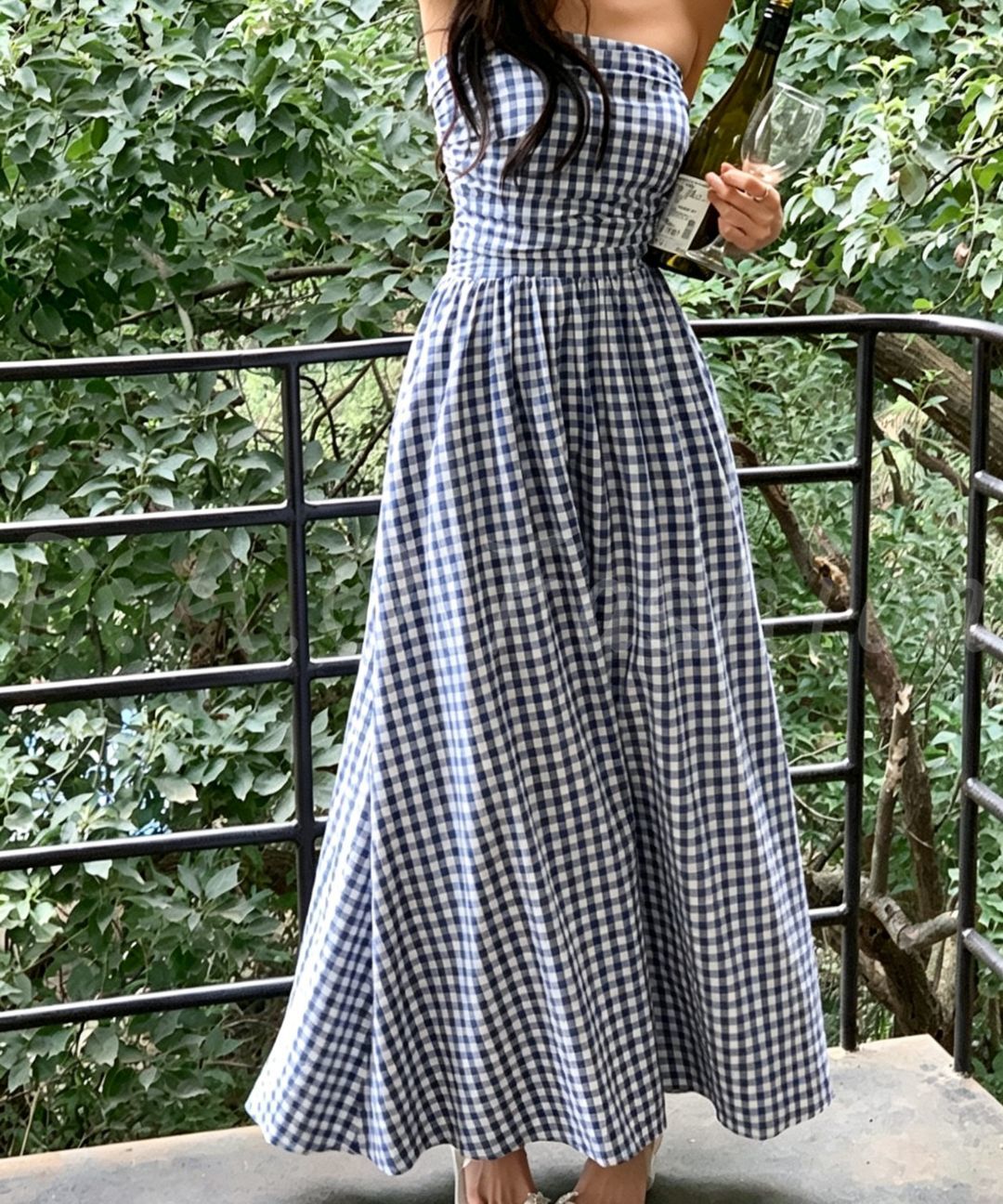 Gingham Strapless Maxi Dress