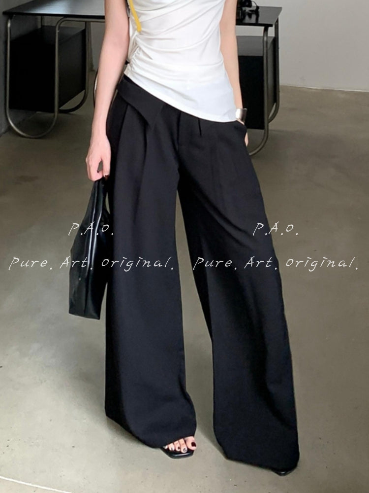 Contrast Fold-Over Wide-Leg Pants