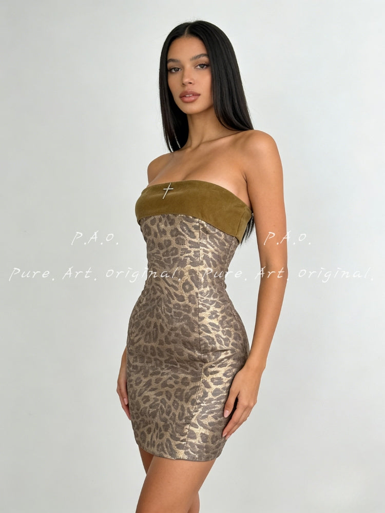 Noir Wild Leopard Strapless Bodycon Mini Dress