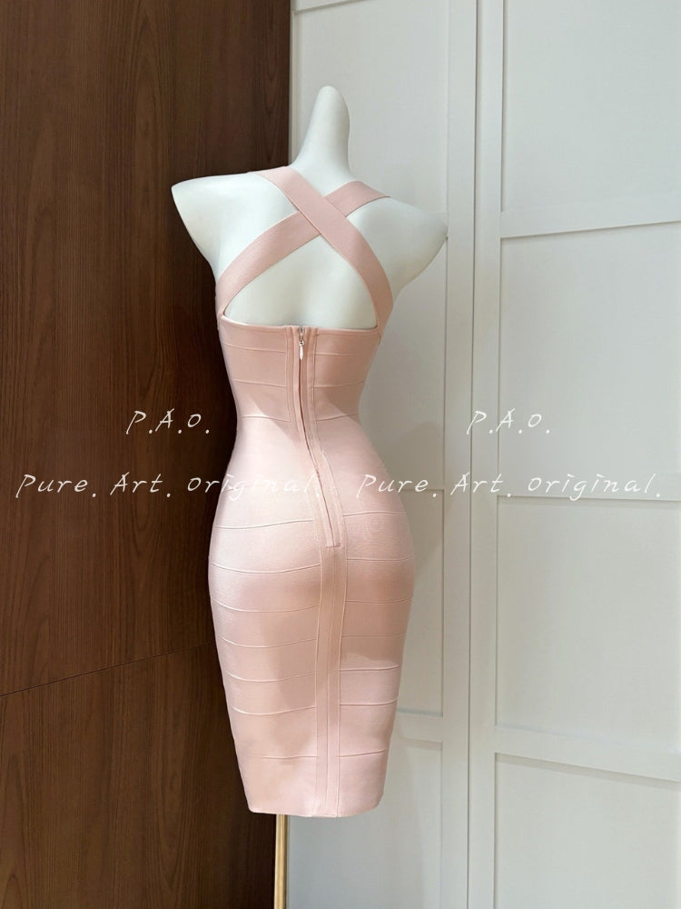Cross-Back Sculpting Bandage Midi Dress