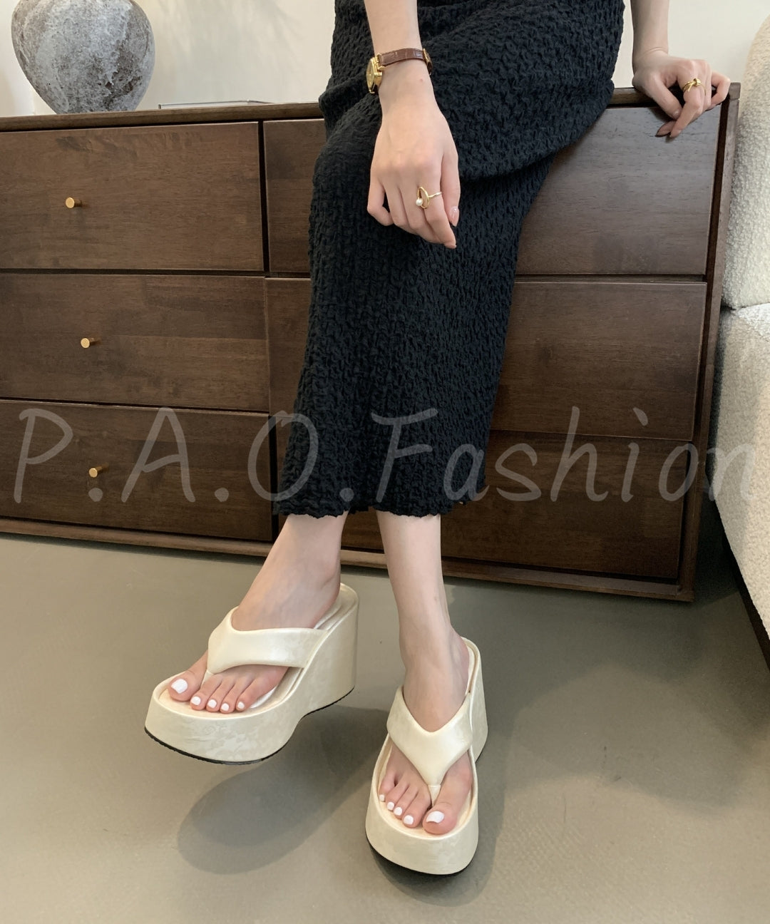 Velvet Satin 8cm Platform Wedge Thong Slides