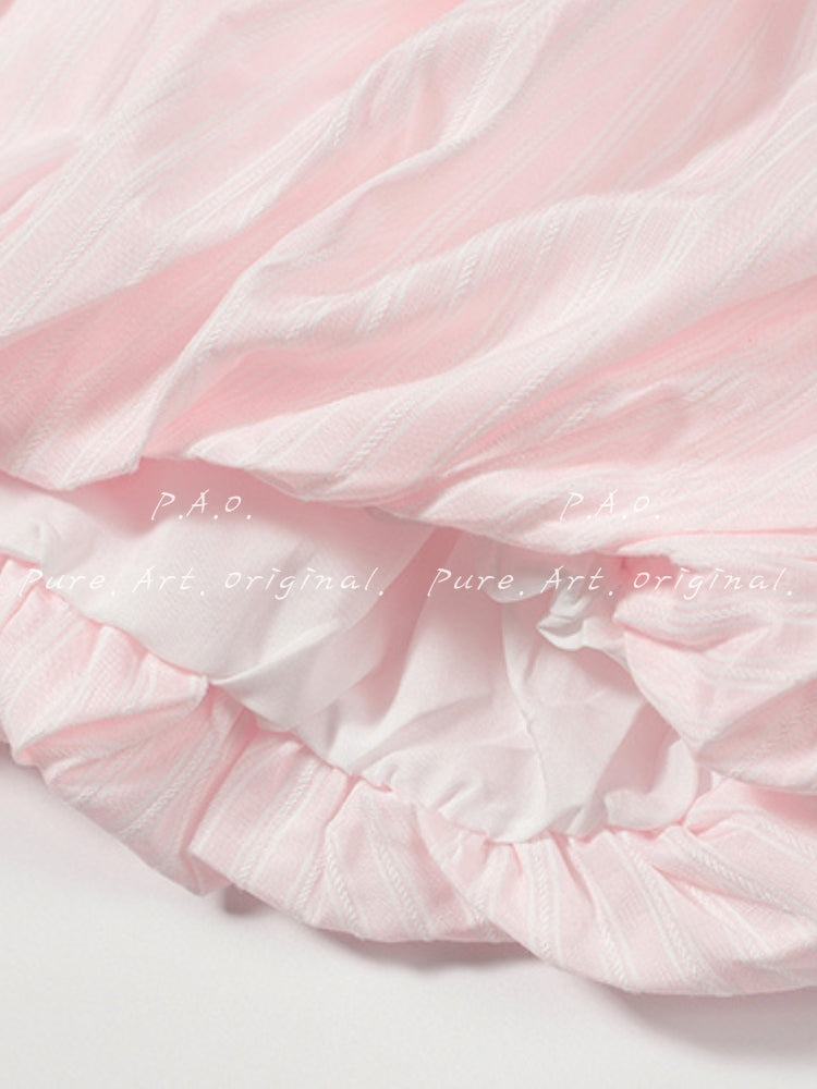 Blush Stripe Bubble Hem Shirt Dress