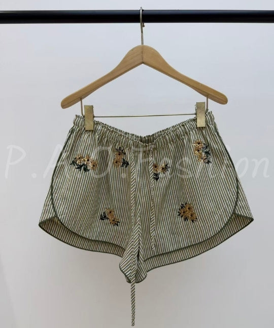 Striped Embroidered Shirt & Shorts Set[Available Now]