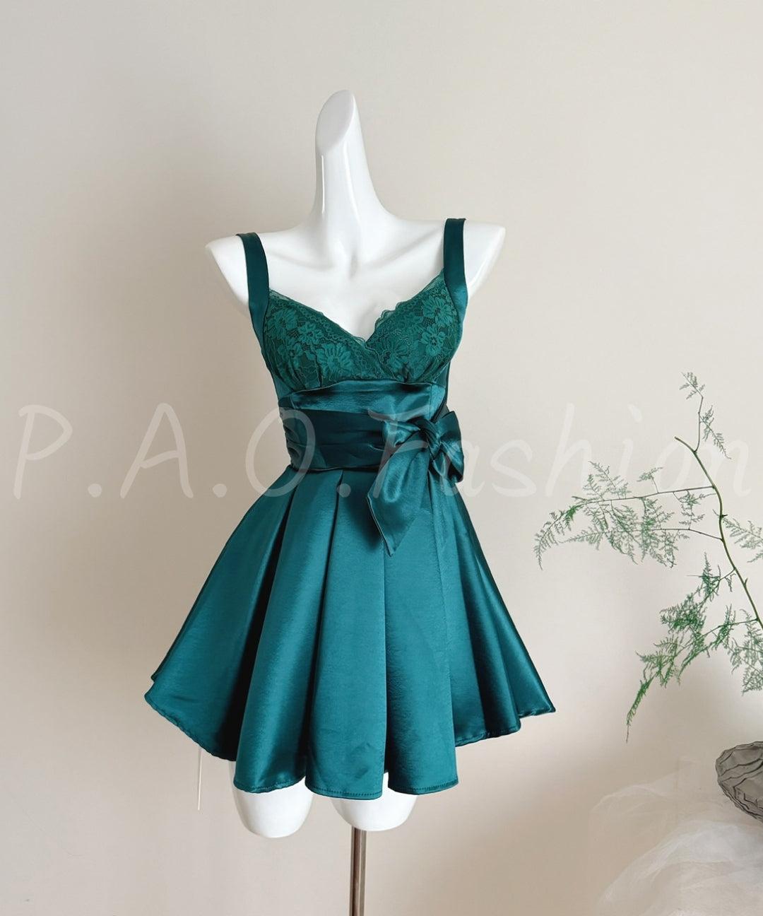 Satin Lace-Panel Bow-Waist A-Line Mini Dress[Available Now]