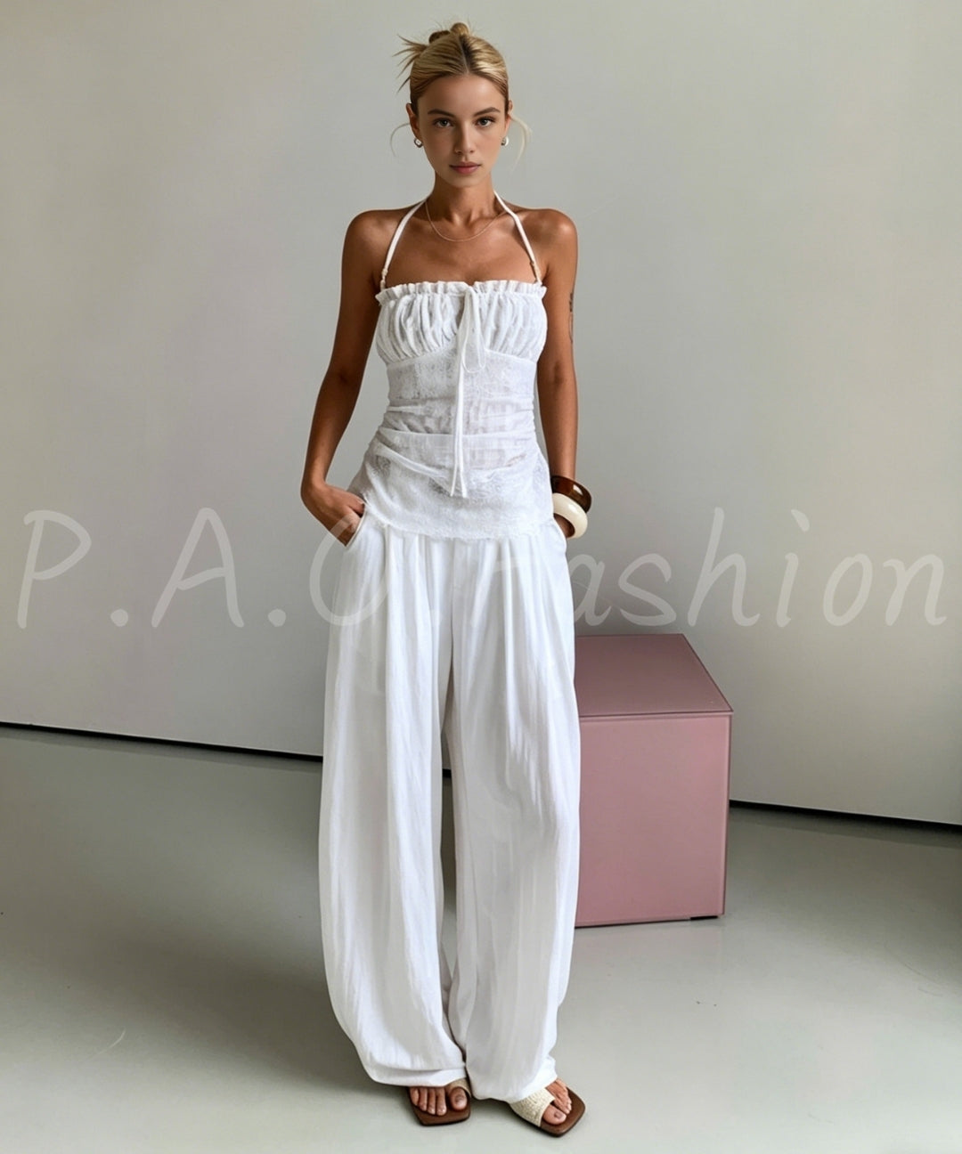 Lace Halter Ruched Tank Top[Available Now]