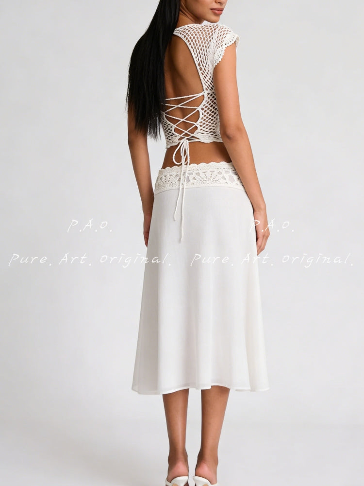 CROCHET & LACE HALTER SKIRT SET
