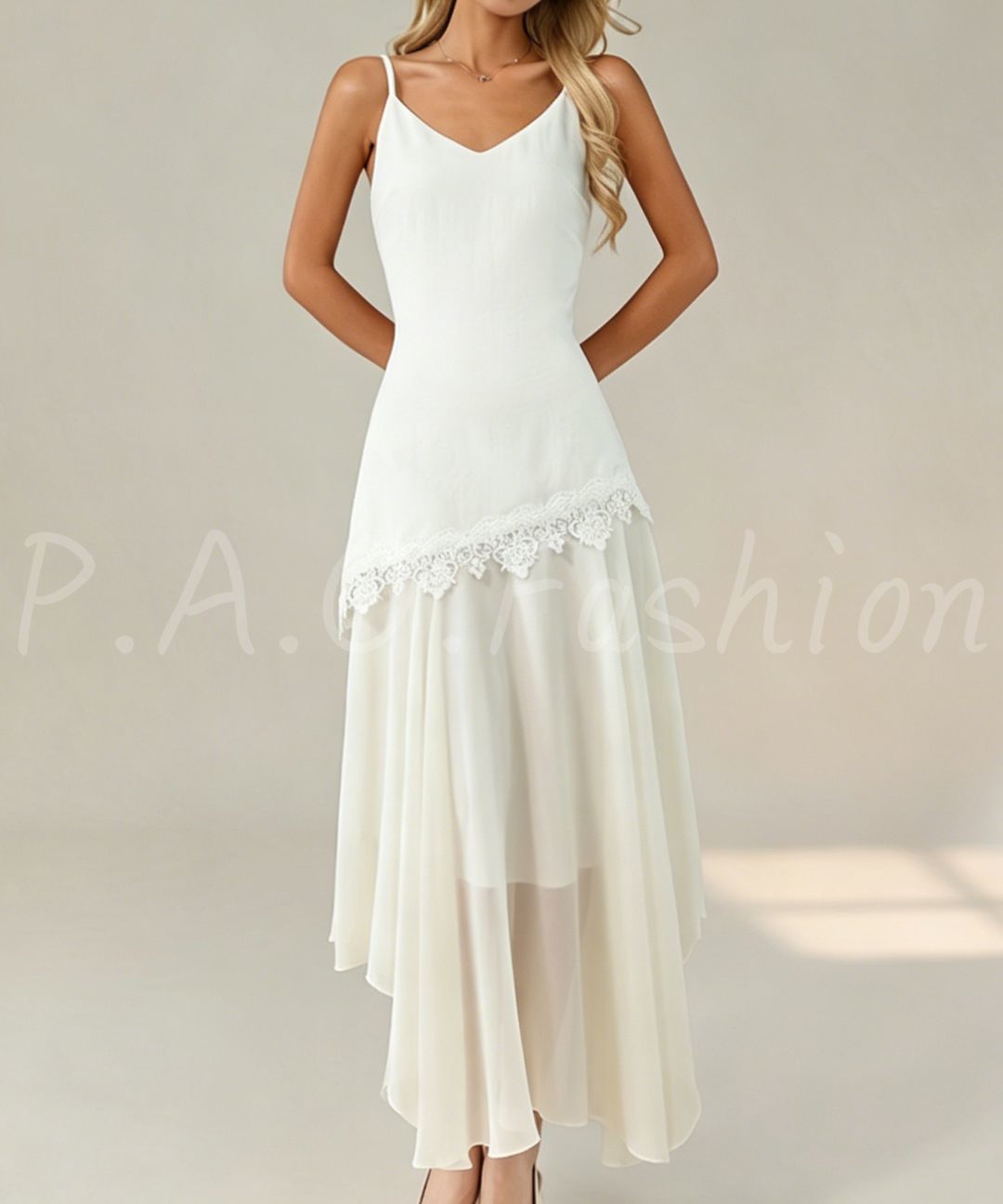 Lace-Trim Asymmetrical Maxi Dress