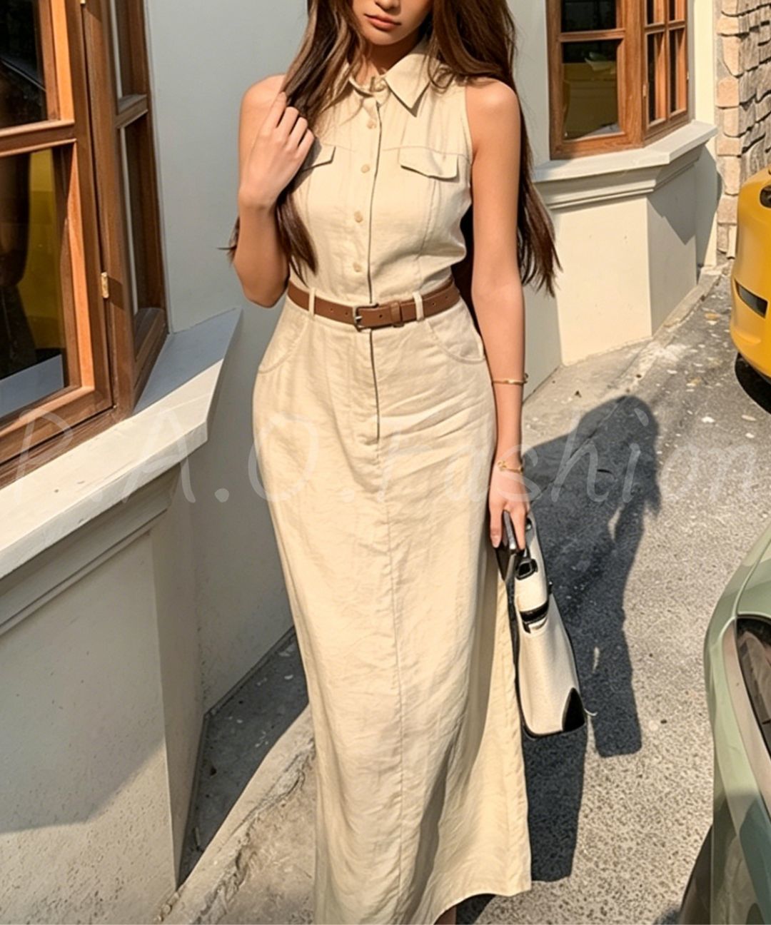 Utility Belted Cotton Maxi Dress