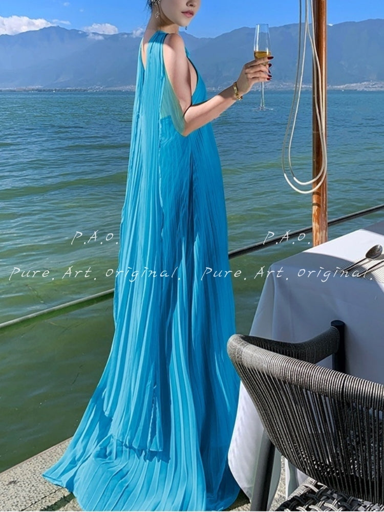 Azure Breeze Pleated Maxi