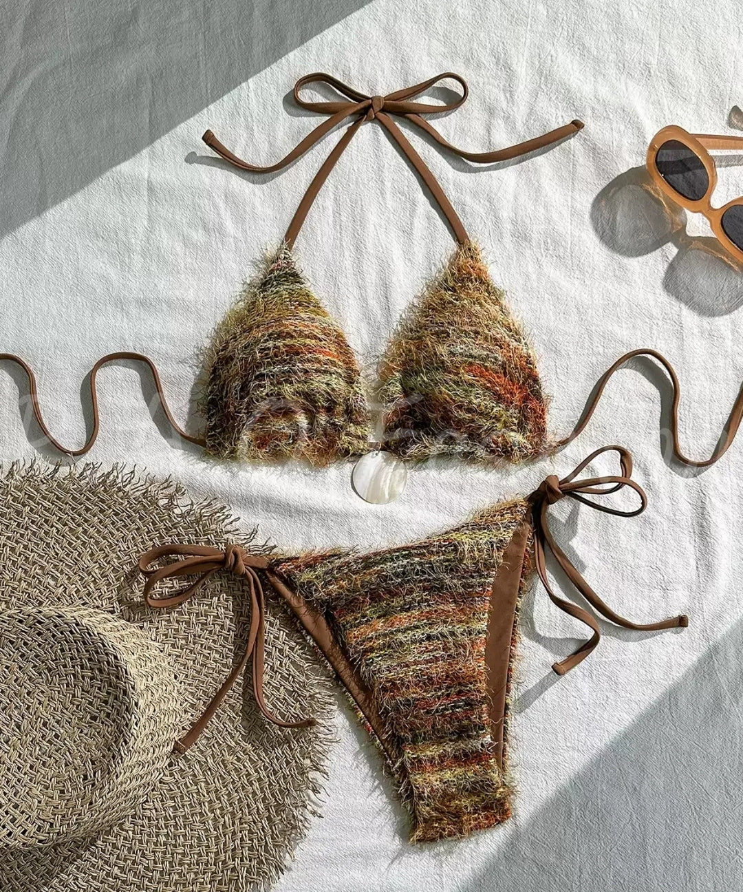 Plush Stripe Halter Bikini Set