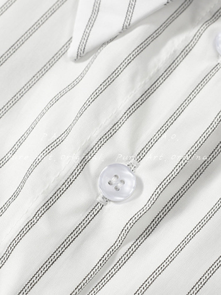 Asymmetric Pinstripe Shirt Dress