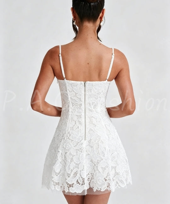 Bow Lace Strap A-Line Mini Dress