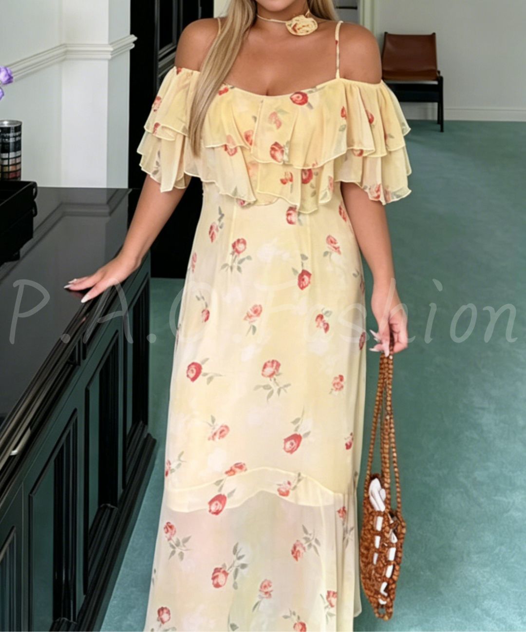Floral Off-Shoulder Chiffon Dress