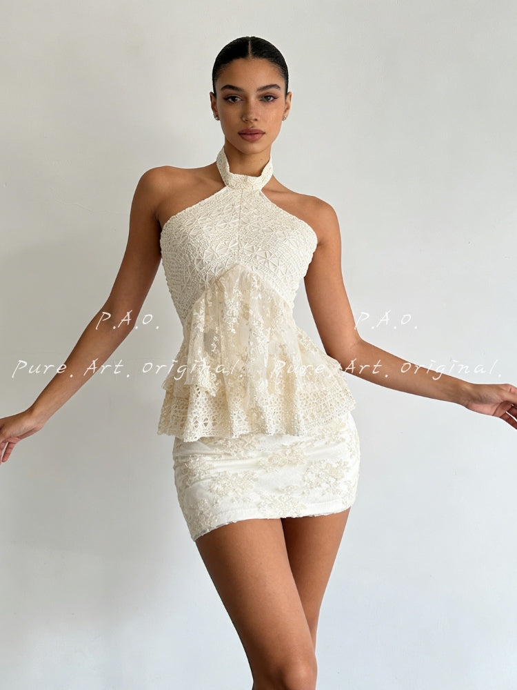 LACE HALTER TOP & SKIRT SET