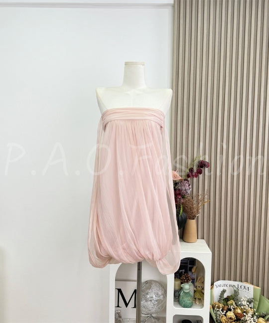 Strapless Bubble Hem Chiffon Dress
