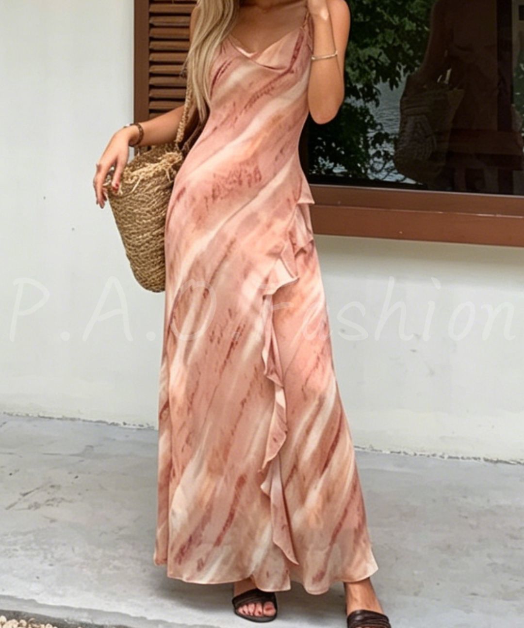 Watercolor Lace Strap Mermaid Dress