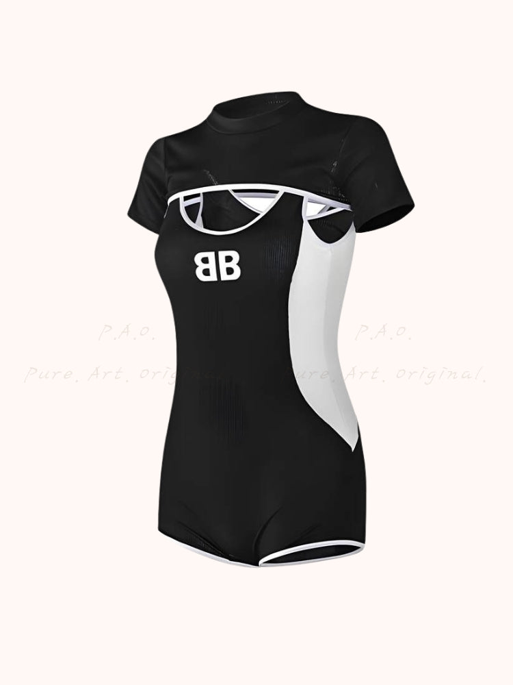 Black & White Colorblock One-Piece Swimsuit Set