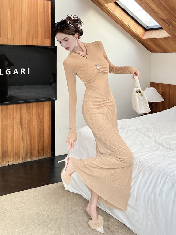 Rhinestone Embellished Bodycon Maxi Dress