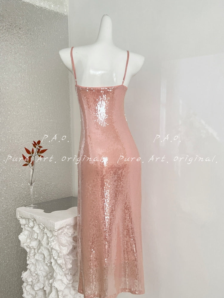 Halter Lace-Up Sequin Mermaid Maxi Dress