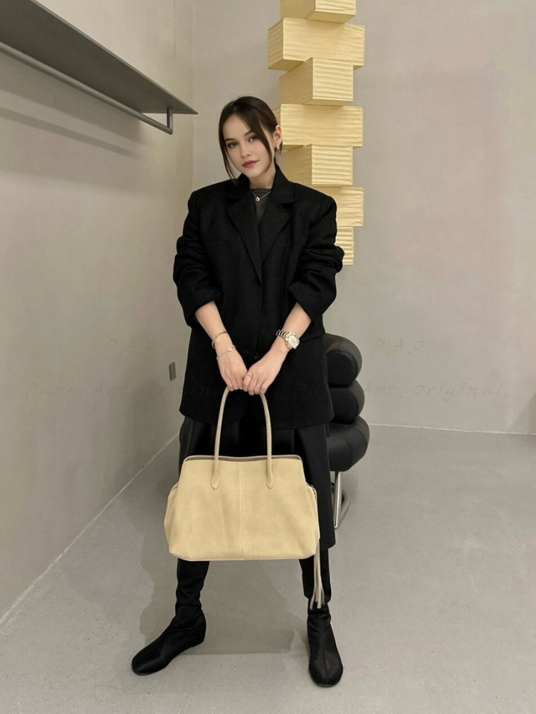 Vintage Faux Suede Padded Down Blazer Coat