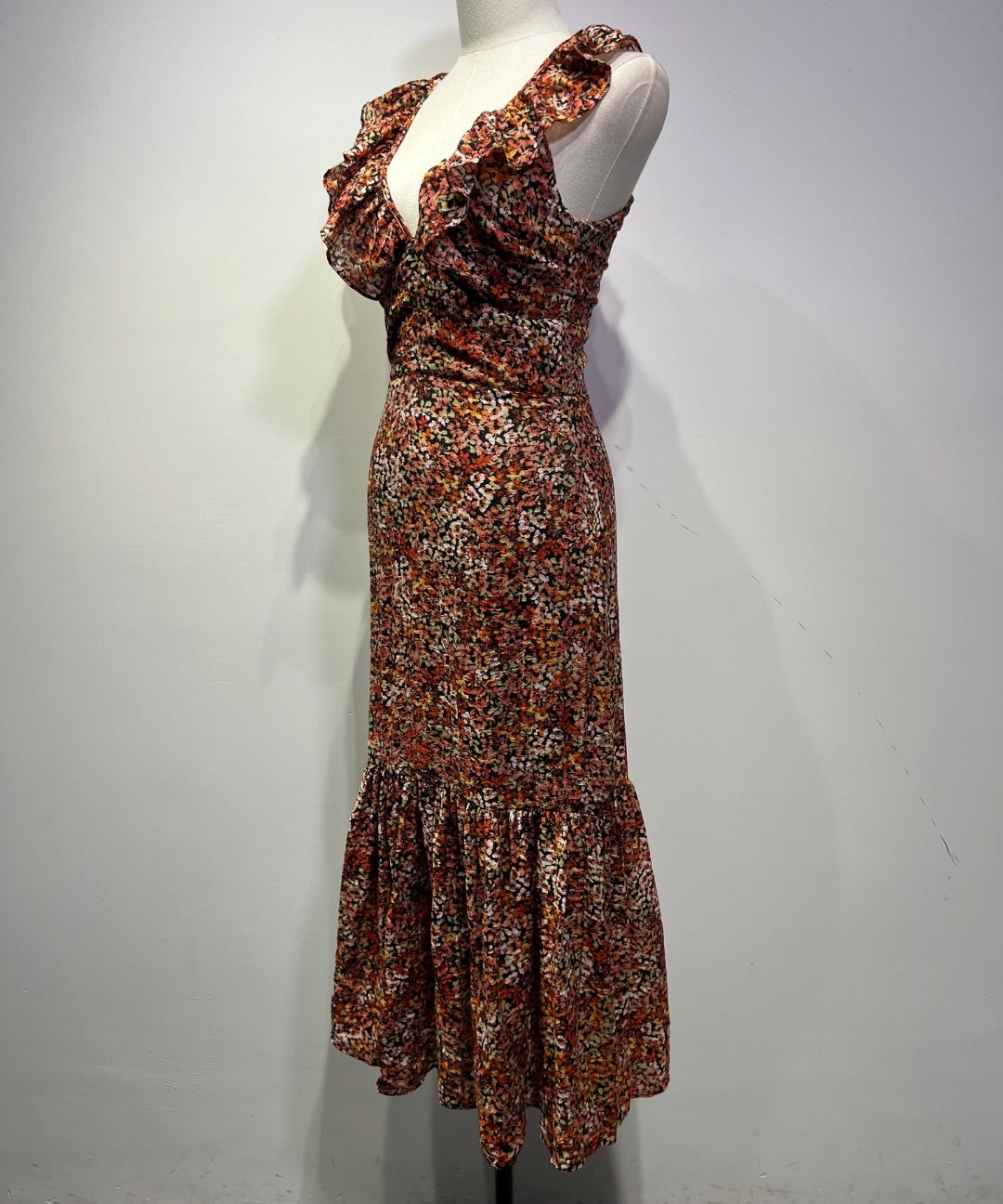 French Floral Ruffle Mermaid Dress