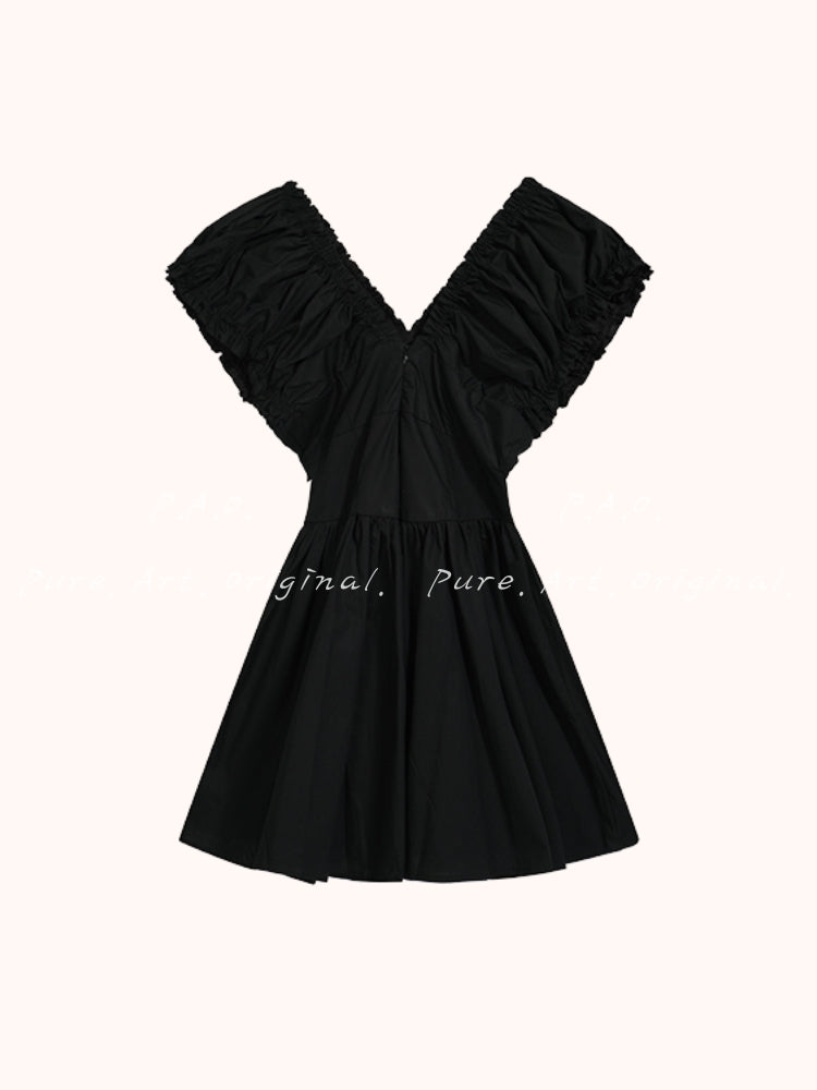 French Vintage Puff Sleeve Mini Dress