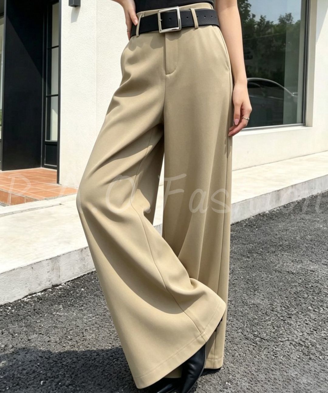High Waist Draped Wide Leg Suit Pants with Belt