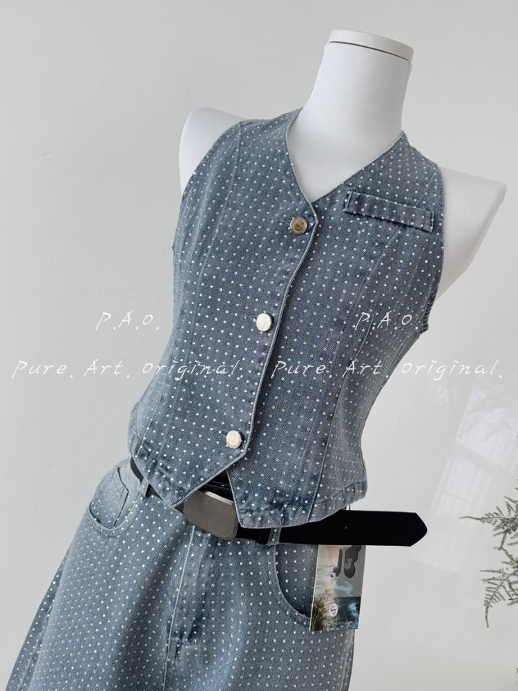 Polka Dot Denim Two-Piece Set