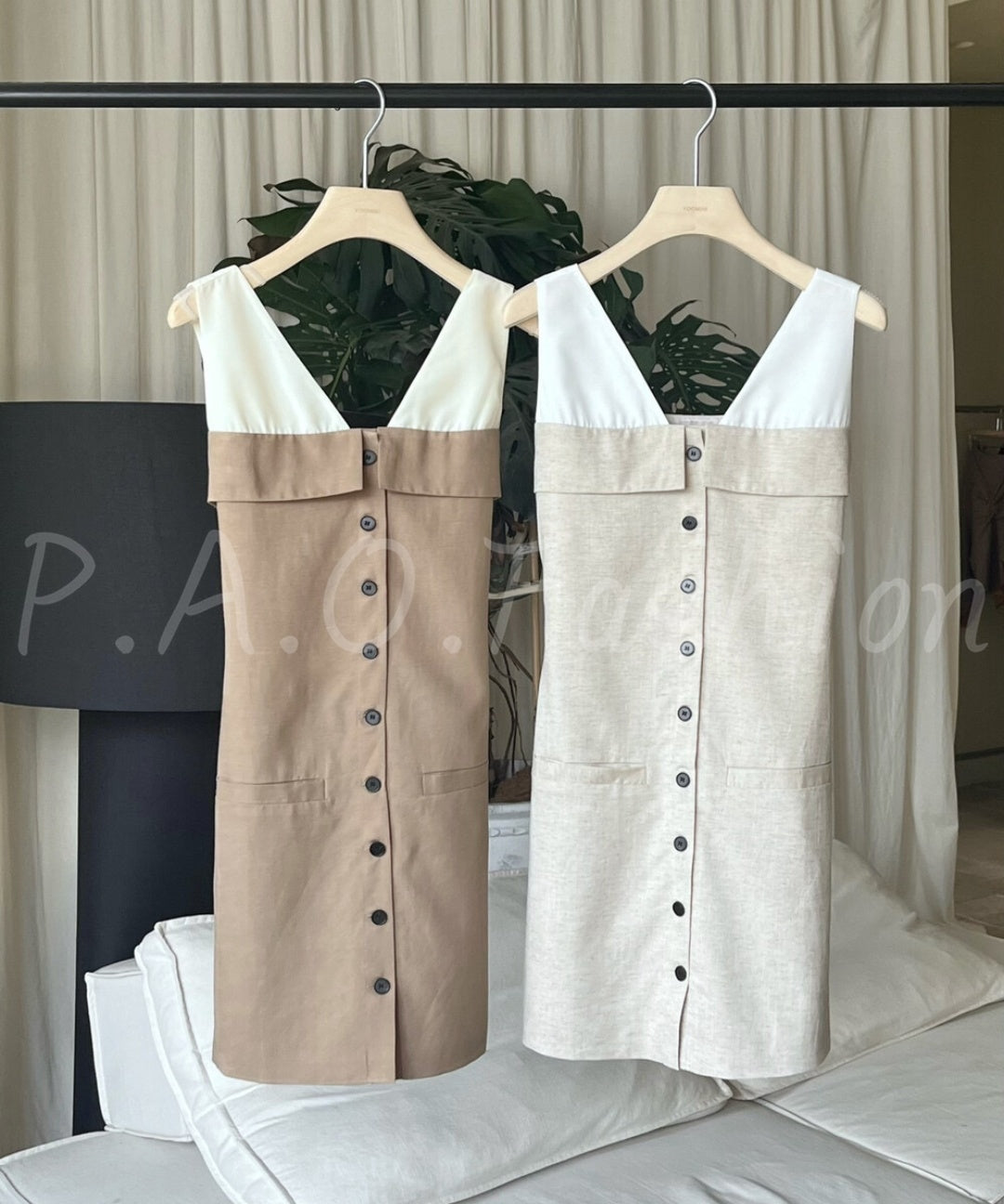 Colorblock V-Neck Linen Blend Sleeveless Mini Dress