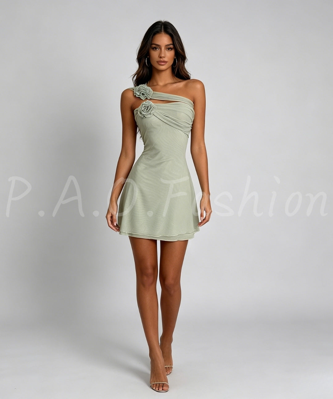 3D Floral Mesh Halter Mini Dress[Available Now]