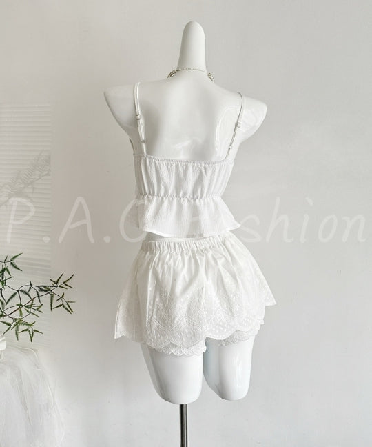 3D Floral Lace Trim Top & Bubble Texture Skirt Set[Available Now]