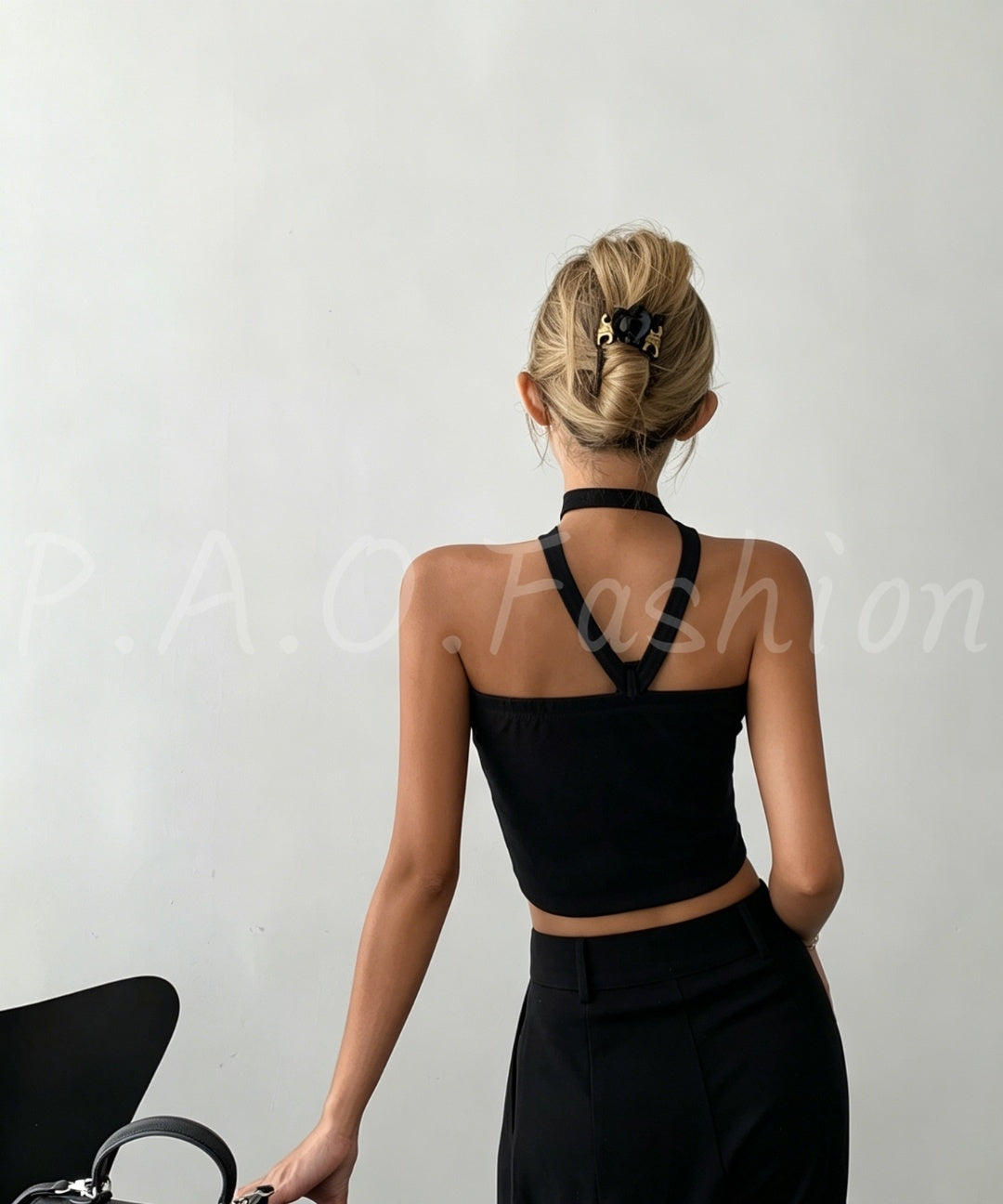 Rose Halter Rib-Knit Bandeau Top