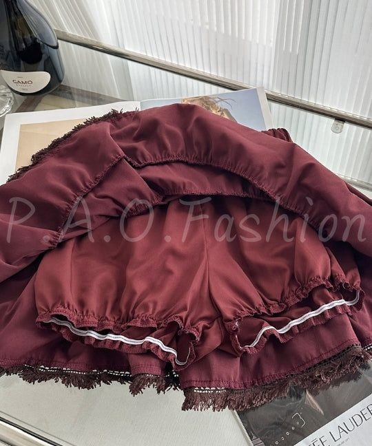 Boho Lace Halter Top & Burgundy Ruffle Mini Set[Available Now]