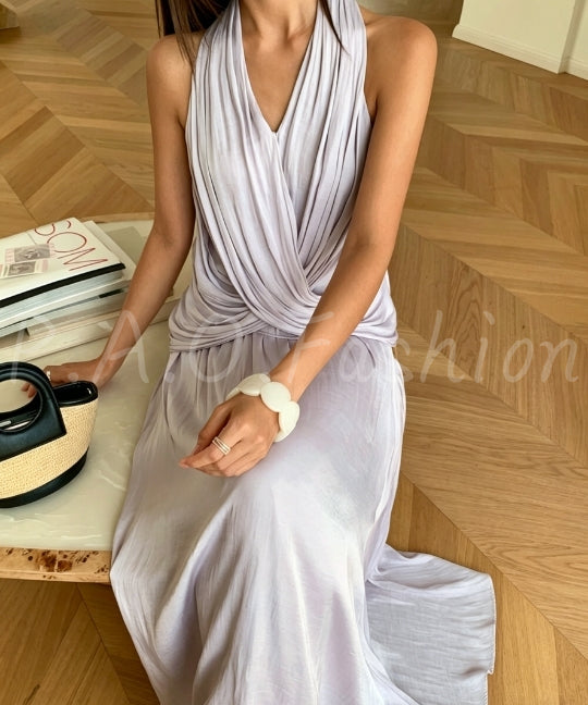 Halter Twist Top & High-Waisted Flowy Skirt Set