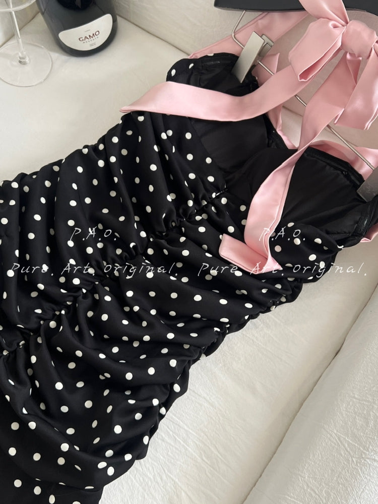 POLKA DOT BUTTERFLY WRAP MAXI DRESS