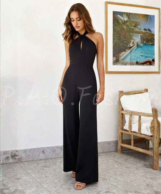 Halter Twist Cutout Wide-Leg Jumpsuit[Available Now]