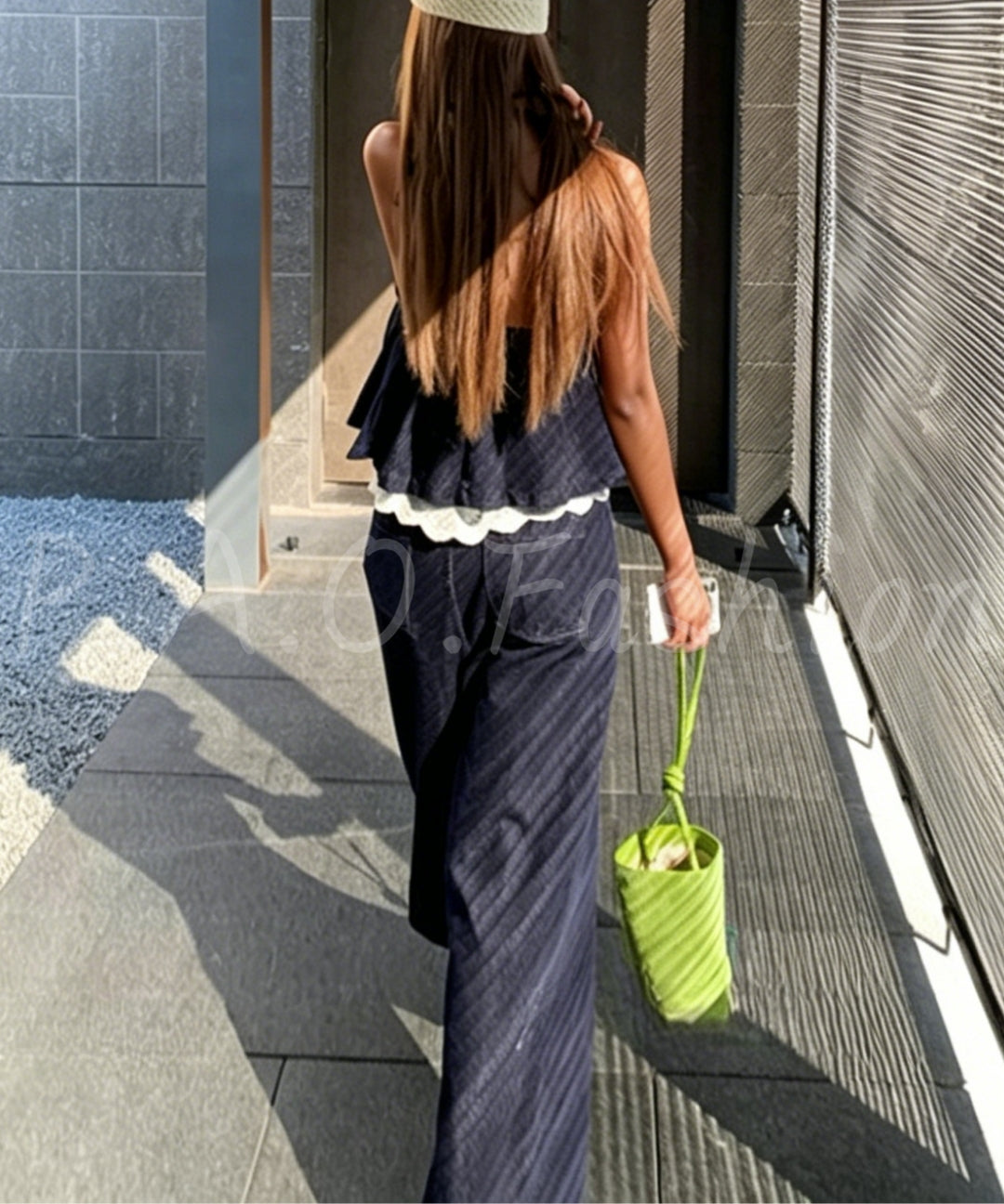 Lace Trim Halter Denim Set[Available Now]