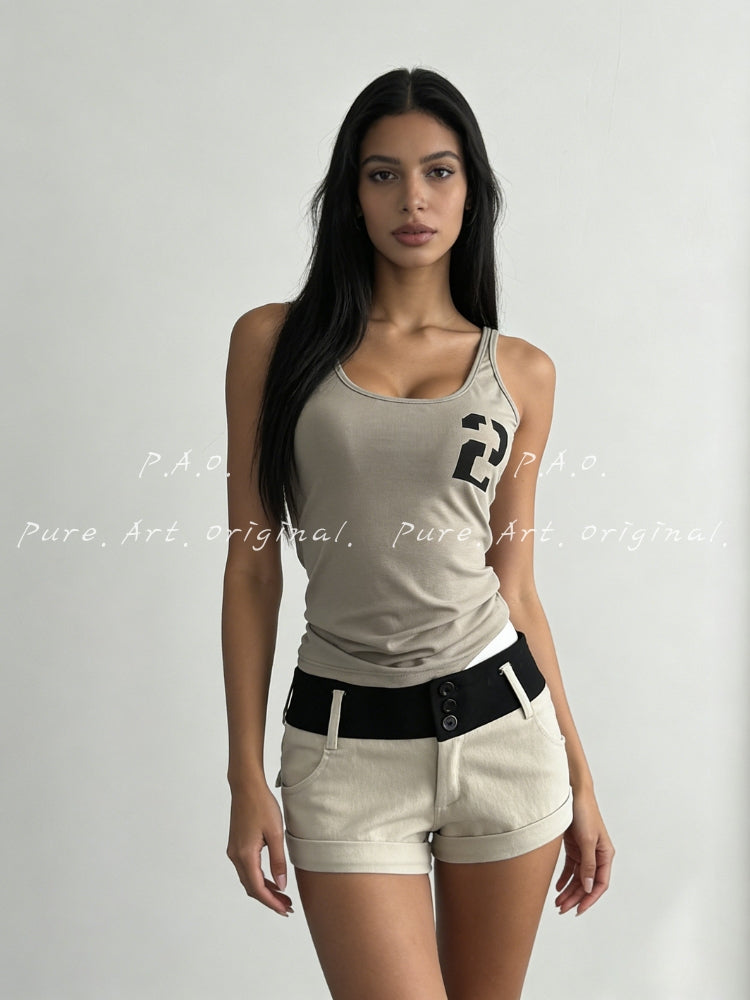 Colorblock Low‑Rise Denim Shorts