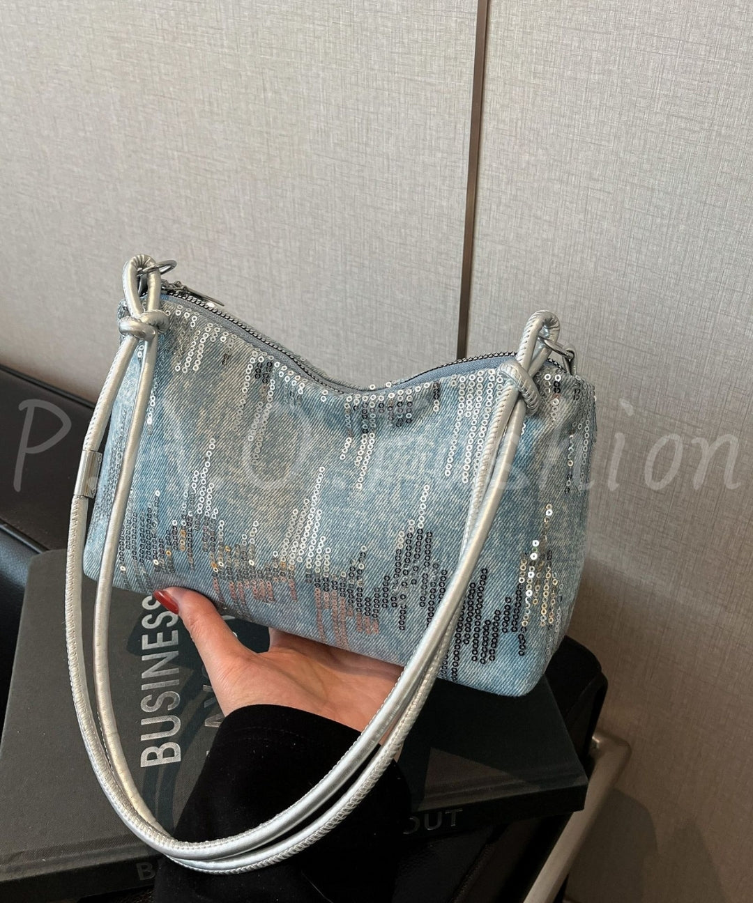 Denim Sequin Underarm Shoulder Bag