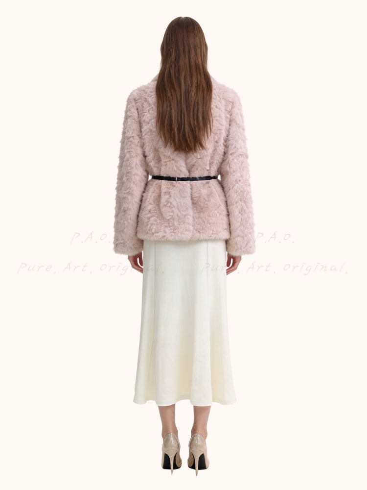 Soft Gold Mink Faux Fur Short Coat with Large Collar