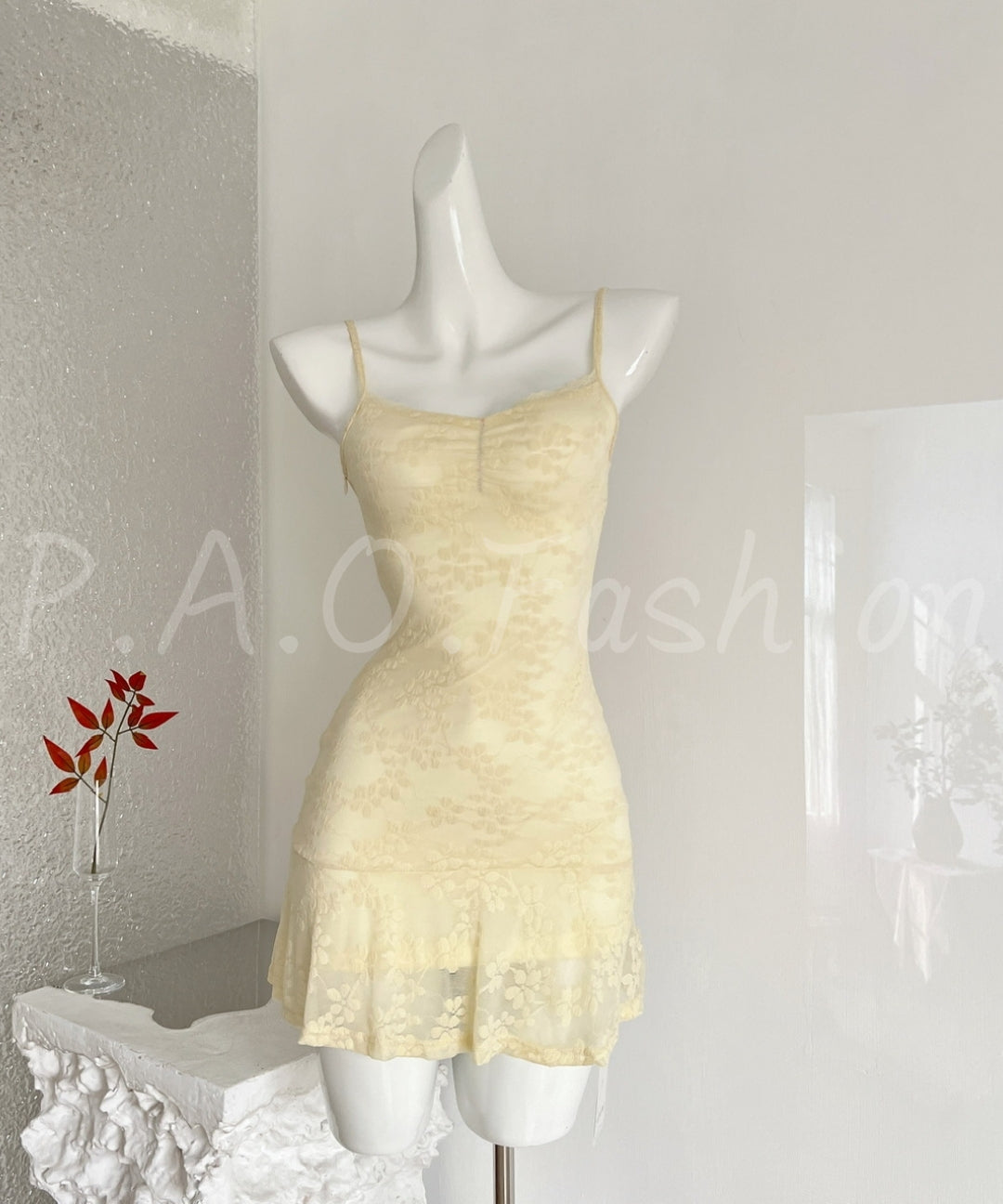 Textured Floral Lace Trim Cami Mini Dress[Available Now]