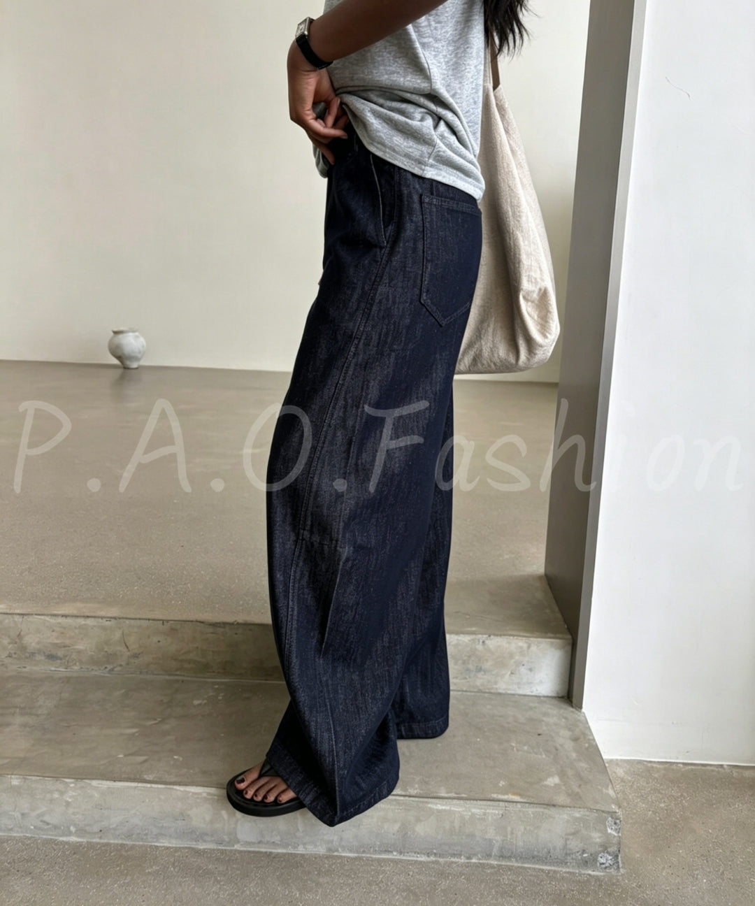 Lyocell Blend Wide-Leg Denim Pants