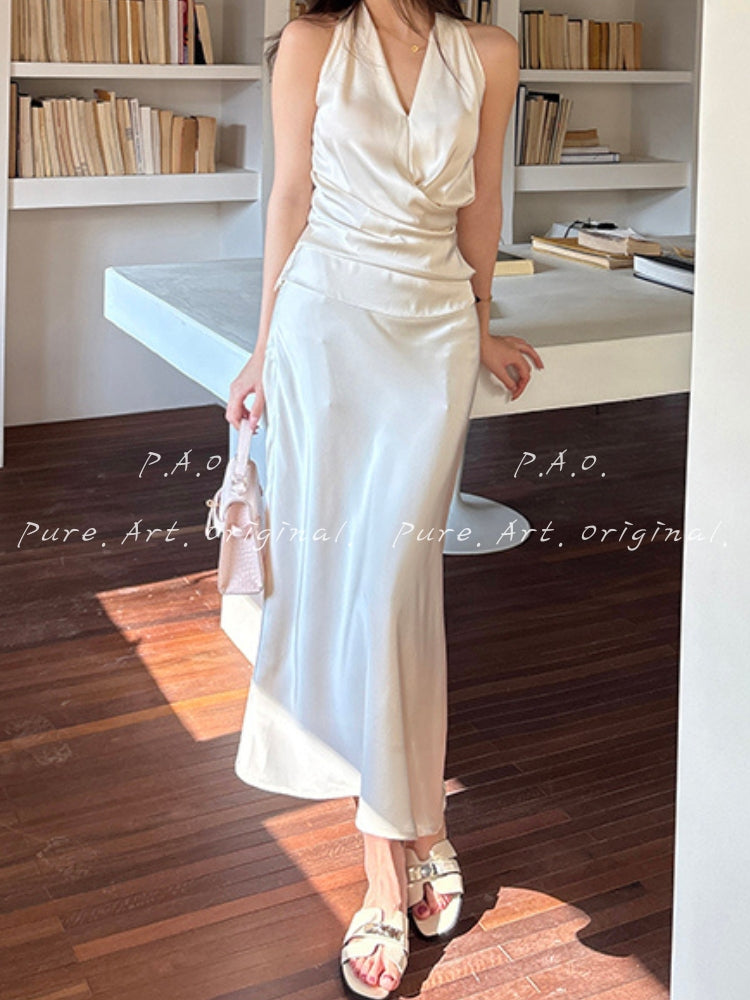 ELARA SATIN HALTER TWO-PIECE SET