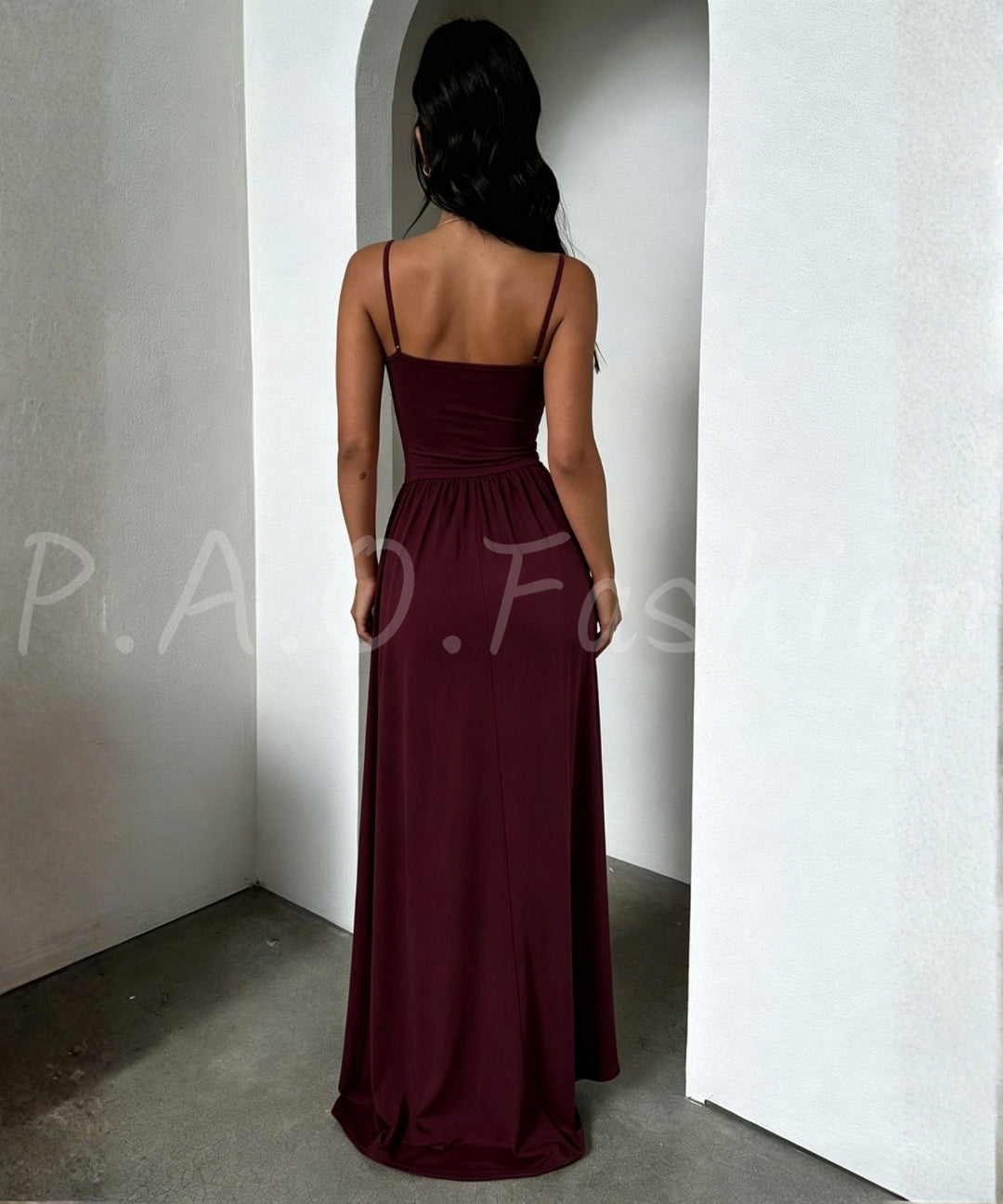 Ancona Red Knit & Woven Panel Camisole Maxi Dress[Available Now]