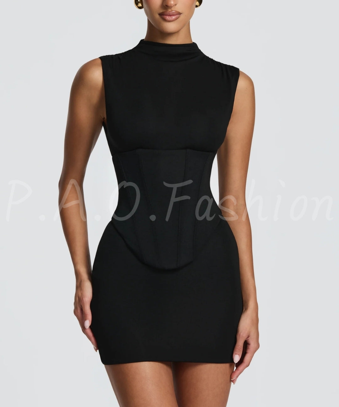 High-Neck Bodycon Mini Dress[Available Now]