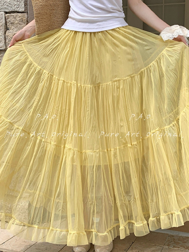 French Tiered Tulle Maxi Skirt
