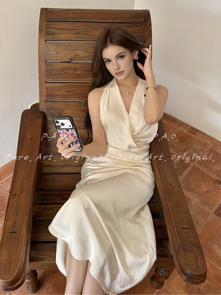 ELARA SATIN HALTER TWO-PIECE SET
