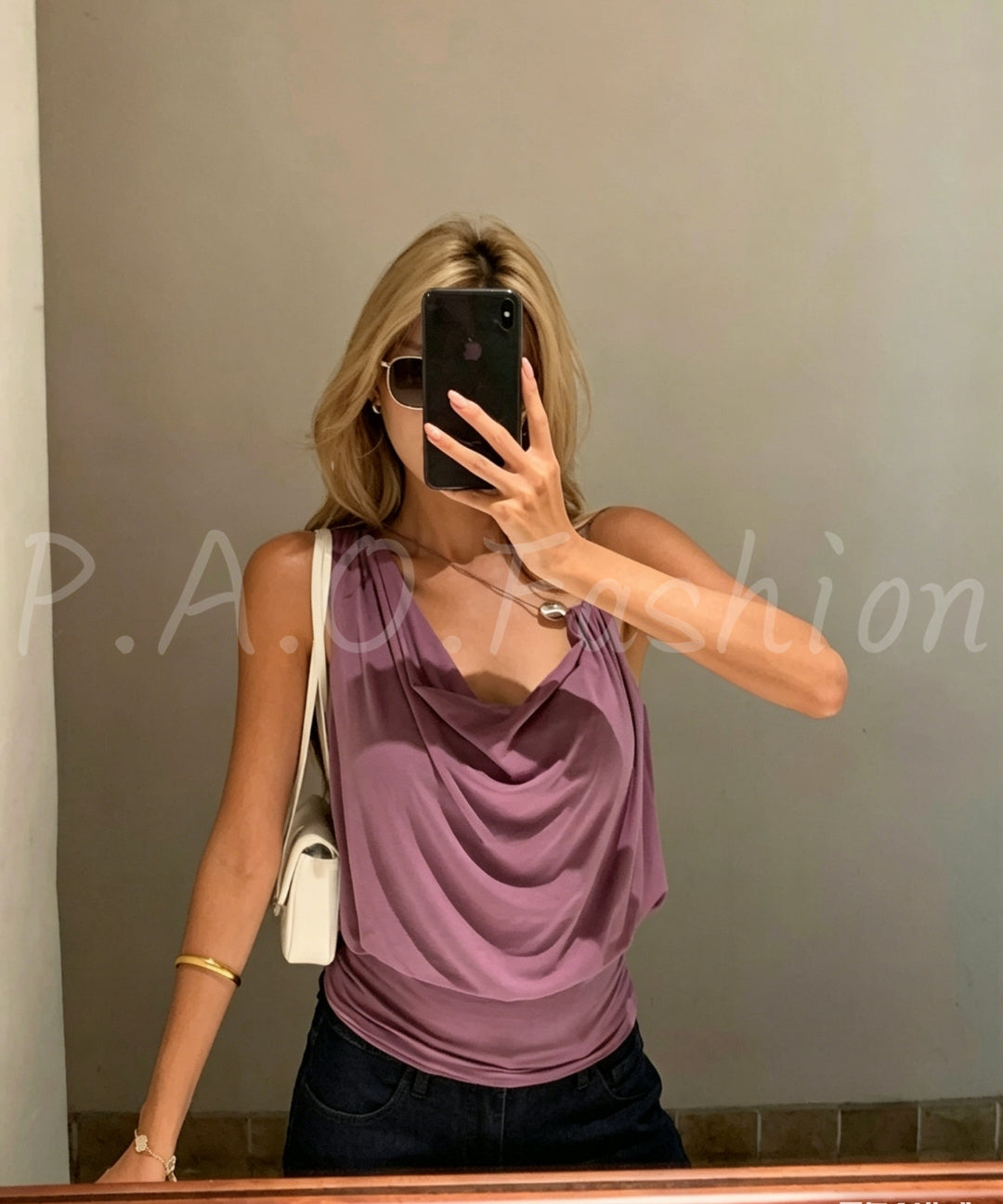 Asymmetric Cowl-Neck Tank Top