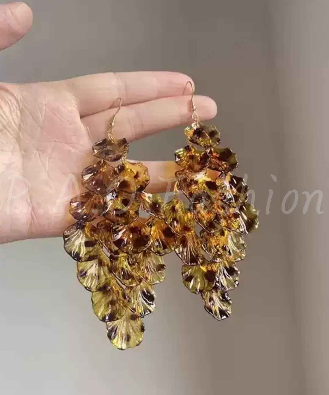 Amber Leopard Petal Tassel Earrings