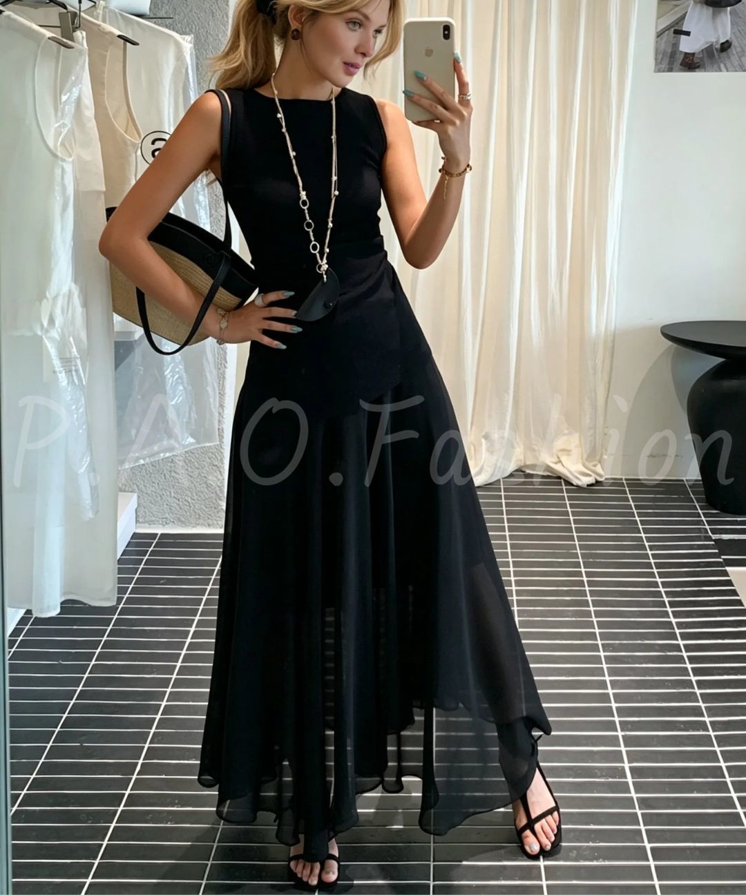 Sleeveless Twist Tank & Asymmetrical Chiffon Maxi Skirt Set